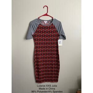 Lularoe XXS Julia Red and Gray Raglan Dress